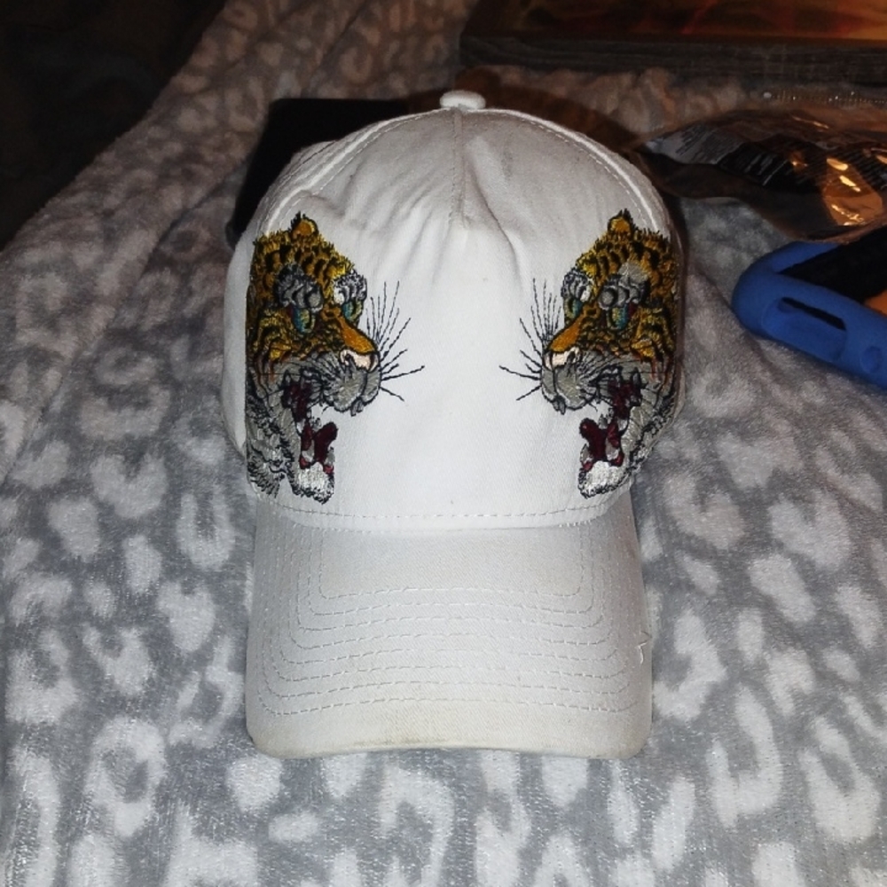 New Era White Cap with Tiger Embroidery
